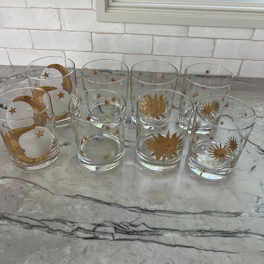 Set of 8 vintage Culver Celestial mid-century gold tumblers